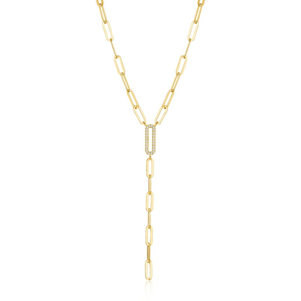 14K Yellow Gold Necklace With Faceted Cubic Zirconia 16 Inches 